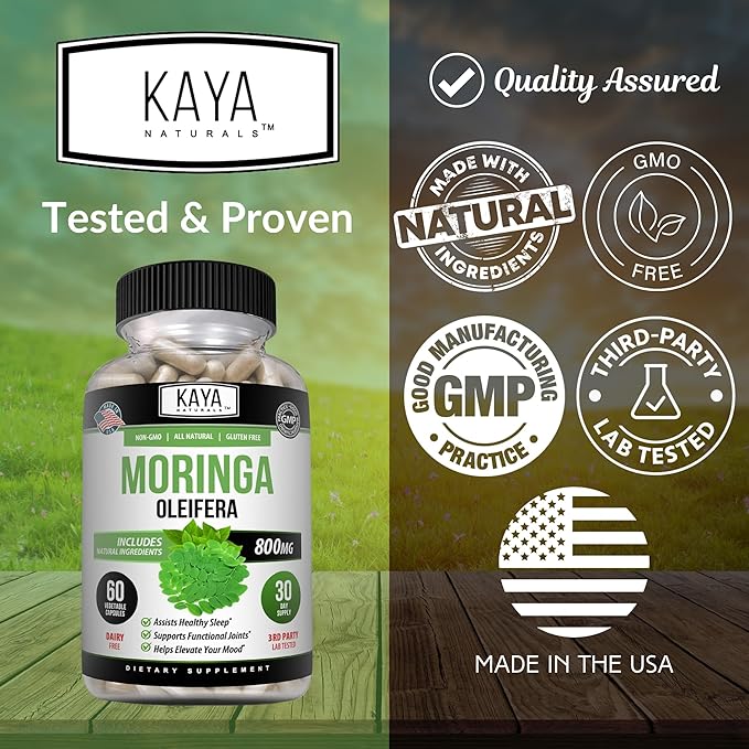 Kaya Naturals Moringa Leaf Extract - Complete Greens Superfood Supplement - Pure Miracle Tree Moringa - Boost Energy Naturally - Nutrient Dense Vitamins for Adult - 60 Veggie Count