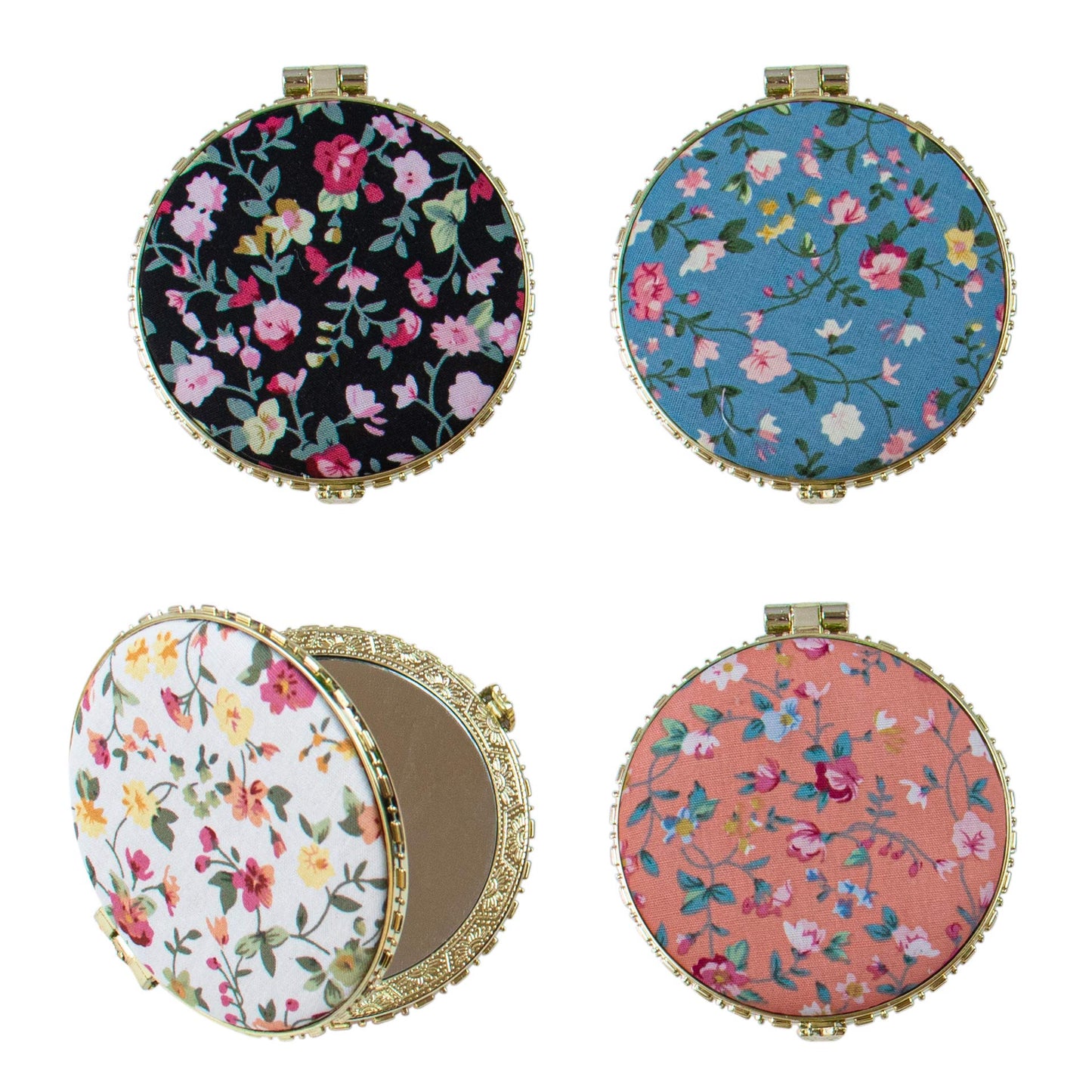 Auear, 4 Pack Retro Floral Makeup Compact Mirror Small Pocket Purse Mirrors Beauty Handheld Folding Portable Travel Mirror For W