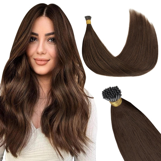 Goo Goo I Tip Hair Extensions, Real Human Hair, 24Inch 50G, Cold Fusion, Invisible Remy, 4A Chocolate Brown