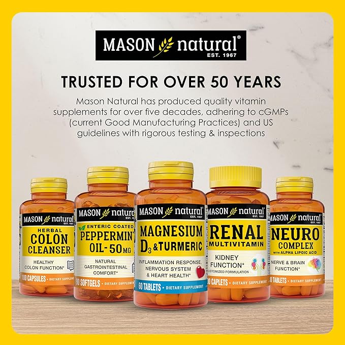 MASON NATURAL Daily Multiple Vitamins with Minerals, 24 Essential Nutrients for Overall Health, 60 Tablets
