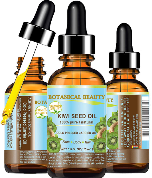 Botanical Beauty KIWI SEED OIL. 100% Pure Natural Undiluted Virgin Cold Pressed Carrier Oil 0.5 Fl.oz.- 15 ml for Face, Skin, Bo