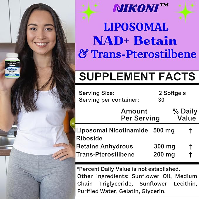 Liposomal NAD+ 2000 mg with TMG and Pterostilbene, Supports Healthy Aging-240 Softgels