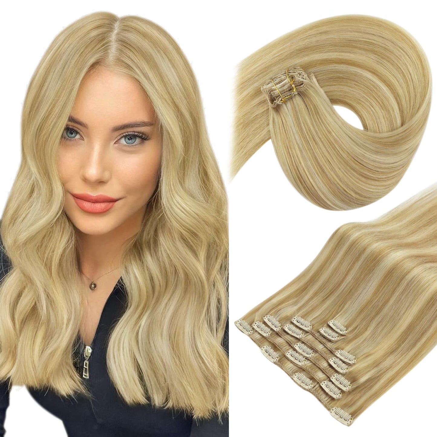 Sunny Long Clip In Hair Extensions Blonde Hair Clip In Extensions Caramel Blonde Highlight Bleach Blonde Real Human Hair Extensi