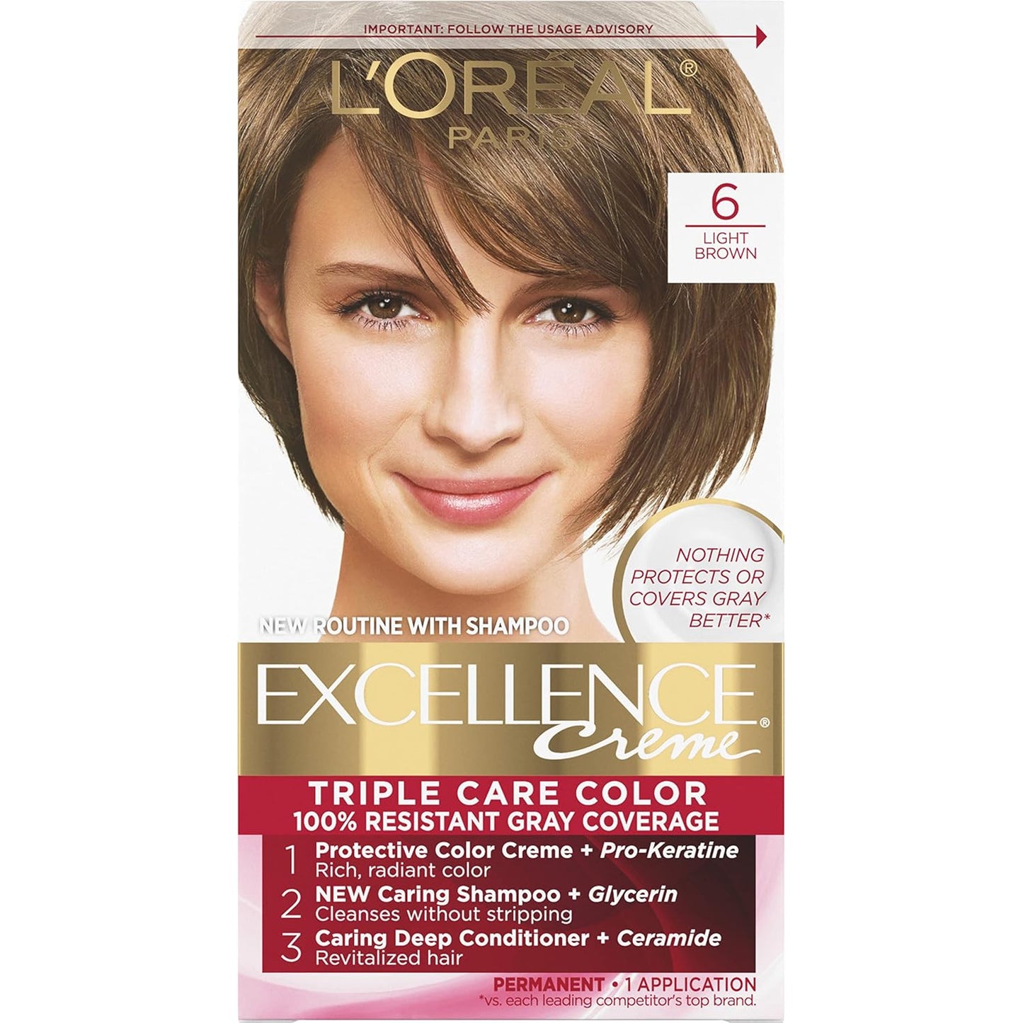 L'Oreal Paris Excellence Crème Hair Color | 5 Medium Brown | 100% Gray Coverage | Pack of 3