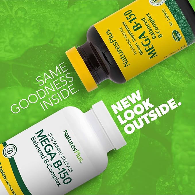 Natures Plus Mega B-150 (90 Tablets, Pack of 2) - Balanced B-Complex - Sustained Release Formula - Vegetarian, Gluten Free - 180 Total Servings