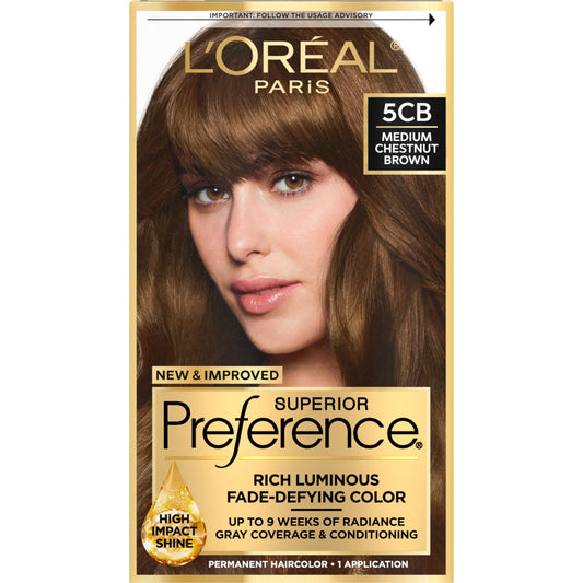 L'Oreal Paris Superior Preference Fade-Defying + Shine Permanent Hair Color, 5CB Medium Chestnut Brown, Pack of 1, Hair Dye
