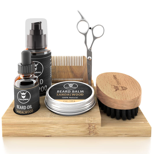 Striking Viking Beard Grooming Kit Includes Caddy, Beard Care Oil And Balm, Beard Shampoo, Wooden Comb, Beard Brush, & Trimming