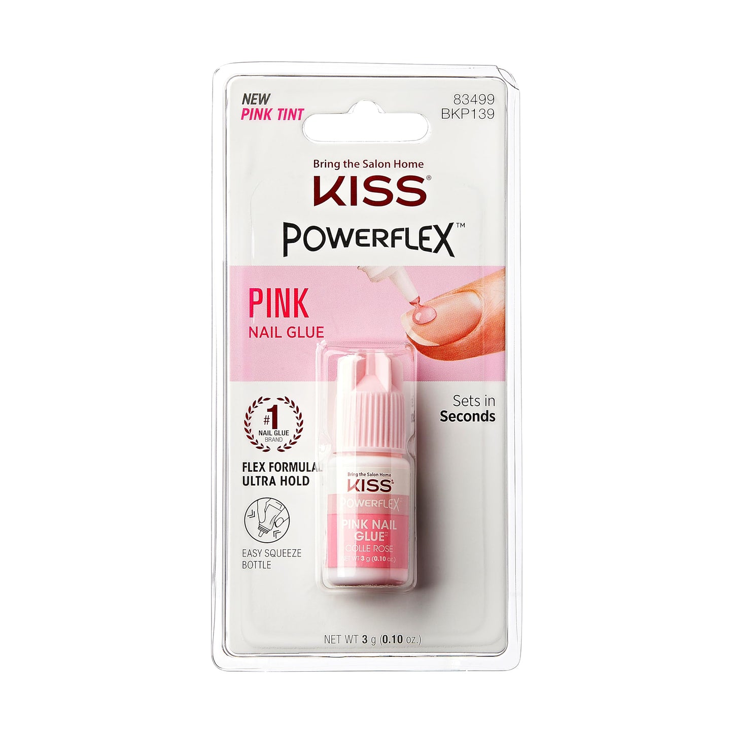 Kiss Powerflex Pink Nail Glue For Press On Nails, Ultra Hold Flex Formula Nail Adhesive, Includes One Bottle 3G (0.10 Oz.) With