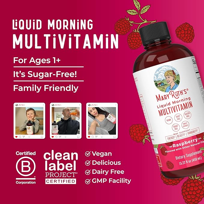 Multivitamin for Women, Men & Kids by MaryRuth's | Liquid Morning Multivitamin | Mens, Womens Vitamins | Vitamin A C D E B6 B12 Biotin Zinc | Beauty | Vegan | Non-GMO | Gluten Free | 15 Servings