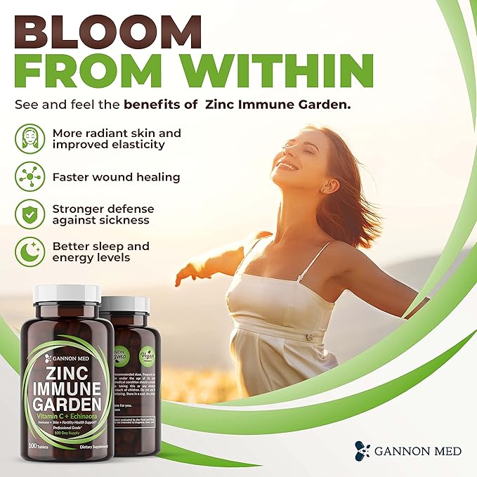 Chelated Zinc 50mg Immune Garden Vitamin C 800mg Zinc Supplements Echinacea 600mg/Tablet - Immunity + Skin + Reproductive Health Minerals, Zinc Chelate Immune Booster for Kids & Adults
