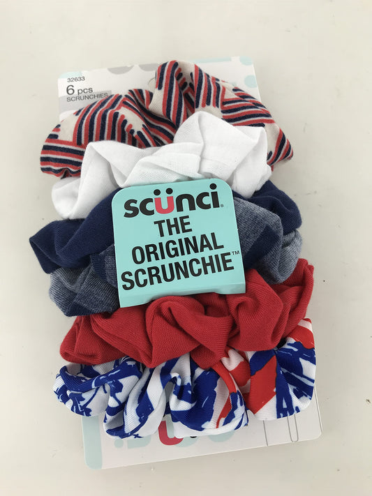 Scrunchies, 6 Pcs, By Scunci, Red, White And Blue Fabric