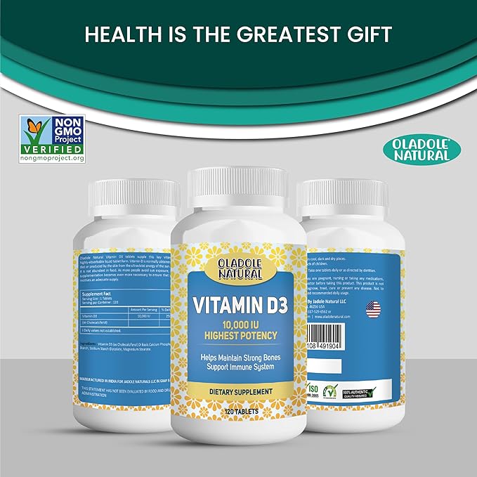 Vitamin D3 10,000 IU- 120 Softgel | High Potency Formula Supports Healthy Bones, Teeth, Muscles & Immune Function | Non-GMO, Gluten-Free | Mood Enhancer, Daily Wellness Essential
