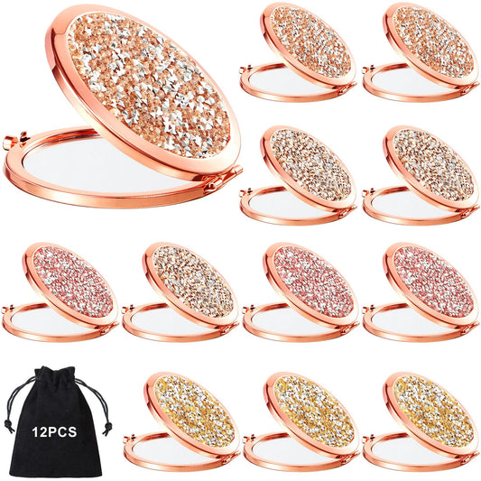 100 Pcs Small Compact Mirror Folding Pocket Makeup Mirror Round Hand Held Mirror Cosmetic Magnifying Compact Mirror Rhinestone M