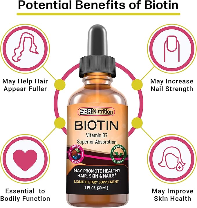 Biotin Liquid Drops (Mixed Berry) Max Absorption Biotin Liquid Drops, 5000mcg of Biotin Per Serving, 60 Serving, No Artificial Preservatives, Vegan Friendly, Supports Healthy Hair Growth, Strong Nail