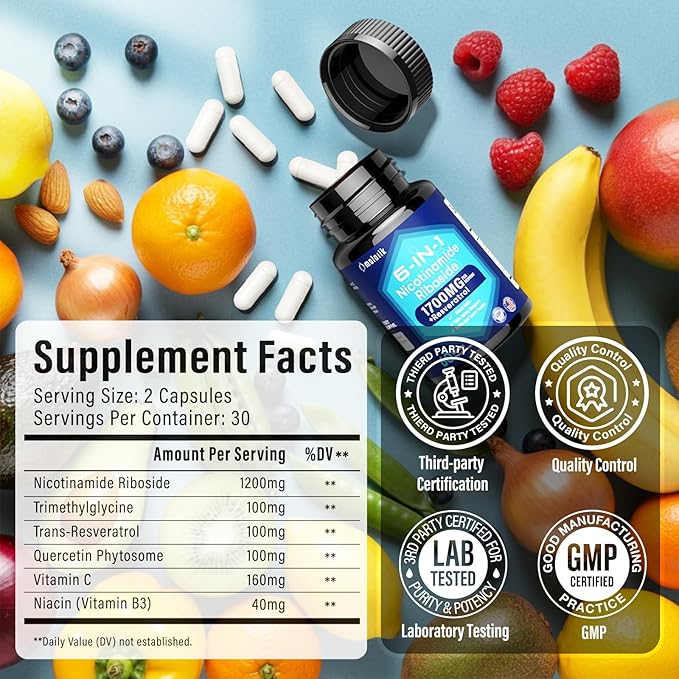 NAD+ Supplement, Nicotinamide Riboside 1700mg, with Trimethylglycine, Trans-Resveratrol, Vitamin C, Niacinm(B3), Supports Anti-Aging, Cell Repair, Healthy Skin - Pink 34