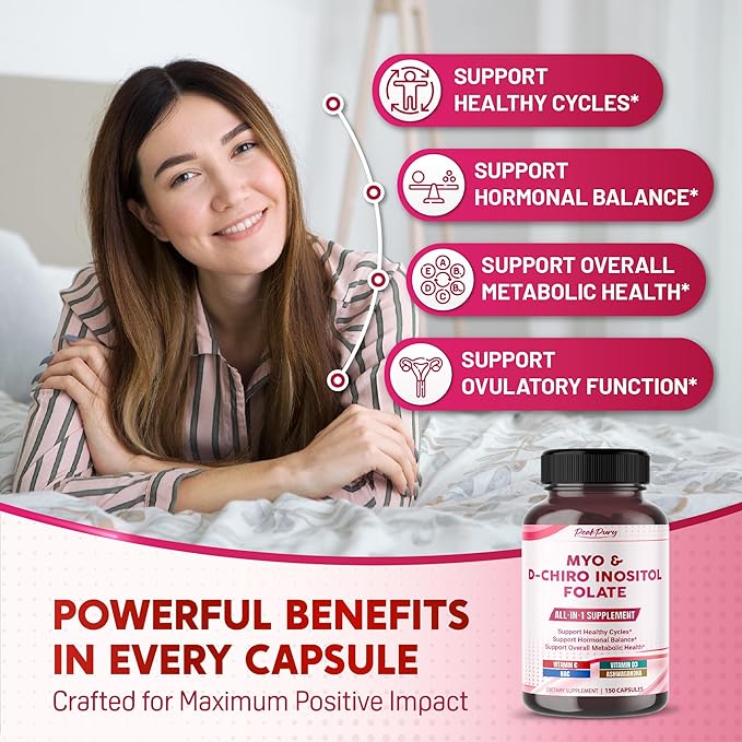 Ultra Myo & D-Chiro Inositol with Folate, Vitamin C & D3 - All-in-1 Supplement for Healthy Cycles, Hormonal Balance & Metabolic Support - Made in The USA- 150 Capsules