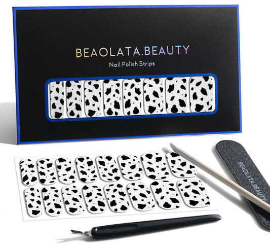 Beaolata Nail Polish Strips, 32PCS Salon Quality Wraps, Long Lasting Gel Nail Stickers for Women Easy Apply& Remove (Milk Black&White)