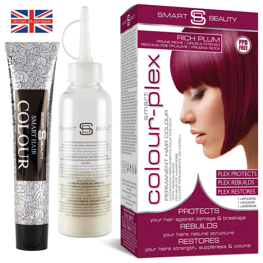 Smart Beauty Plum Hair Dye Permanent with Plex Anti-breakage Technology, Cream Form, Vegan, PPD Free, For Light to Mid-dark Brown Hair