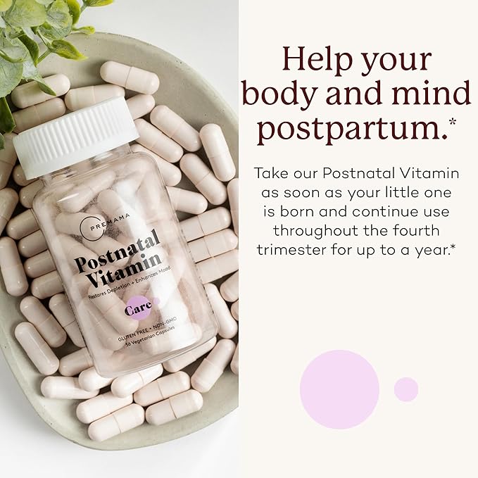 PREMAMA Postpartum Multivitamin with Vitamin B12 & Folate, Postnatal Support for Lactation and Breastfeeding, 28 Servings