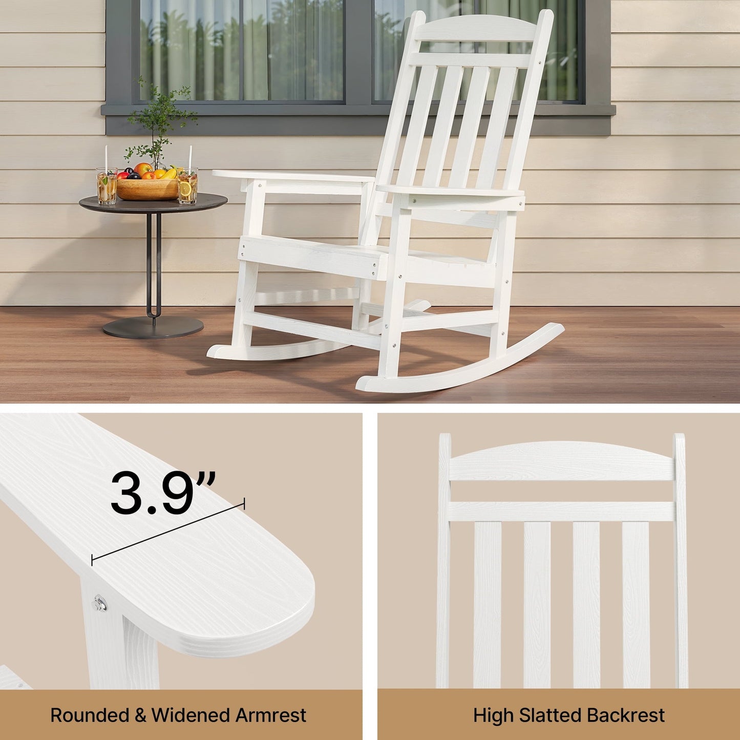 Outdoor Rocking Chair Set of 2, Lofka Patio Rocking Chair with Waterproof, | Porch Rocker | Oversized Rockers | 32" High Back | 380lbs, White