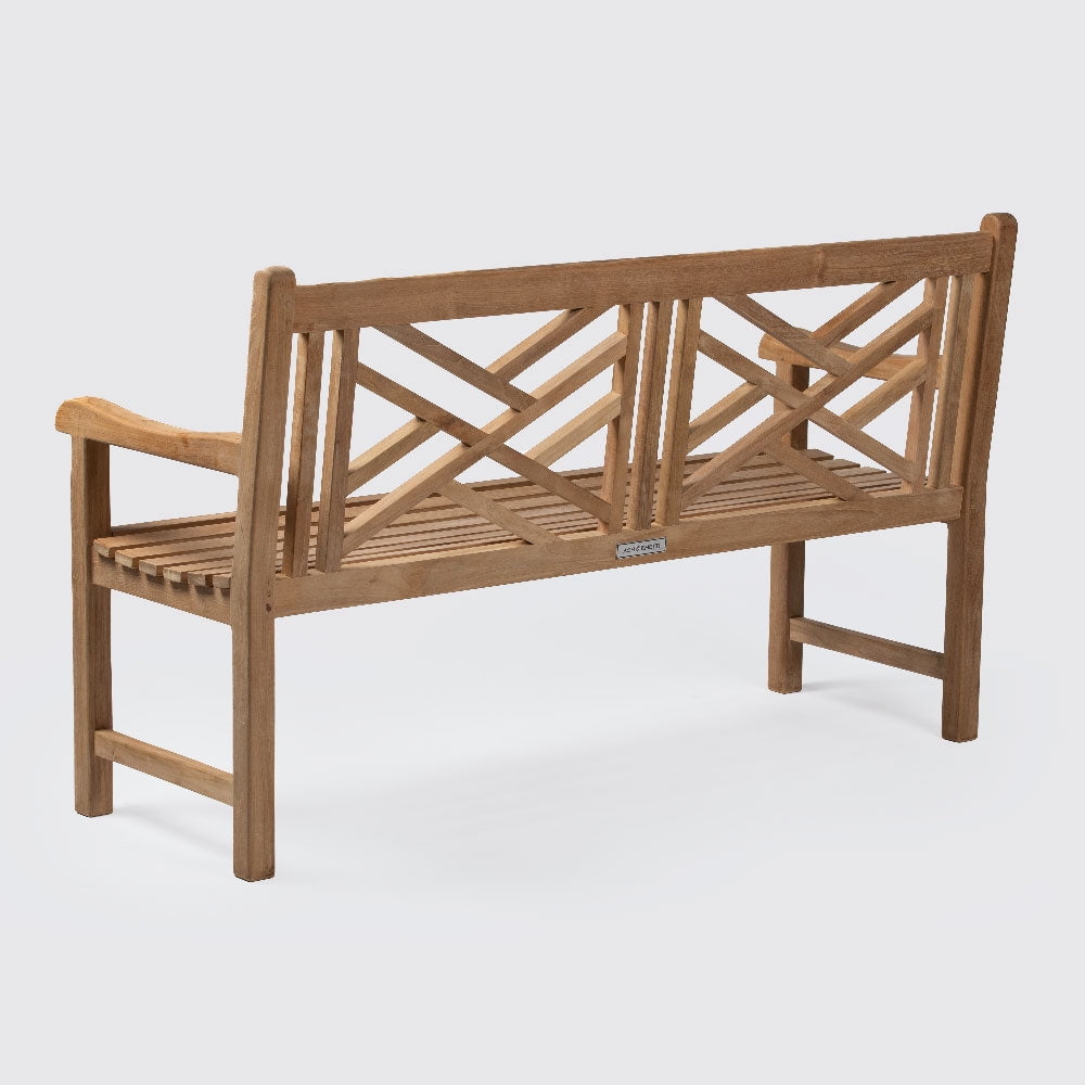 Ash & Ember Summit Grade A Teak 59" Cross Bench, Seats 2 People, Weather Resistant Solid Wood Patio Furniture, Crisscross Back Design with Tightly Spaced Slats
