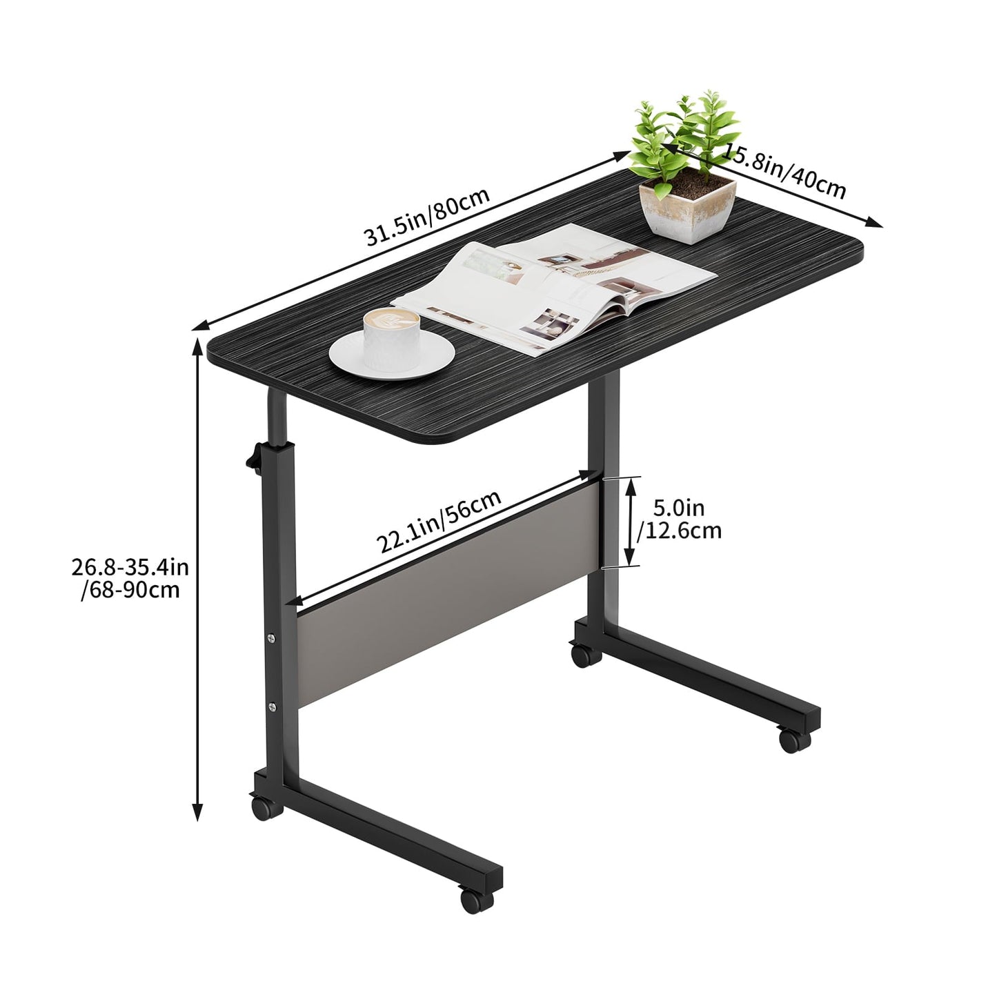 ZephyPaws Height Adjustable Sofa Side C Shape Table，Removable P2 15MM Chipboard & Steel Side Table with Baffle Black