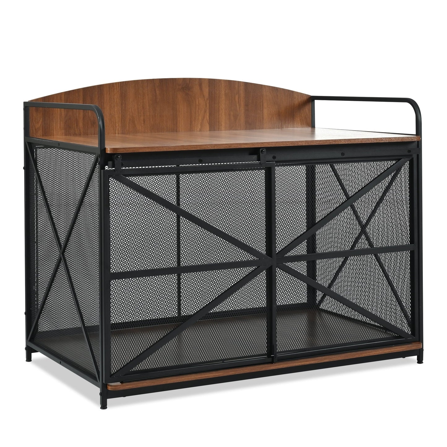 Noaman 42.8" Heavy Duty Farmhouse Dog Crate Furniture, Wooden Indoor Kennel & End Table for Large Dogs, Brown, Supports Up to 110lbs