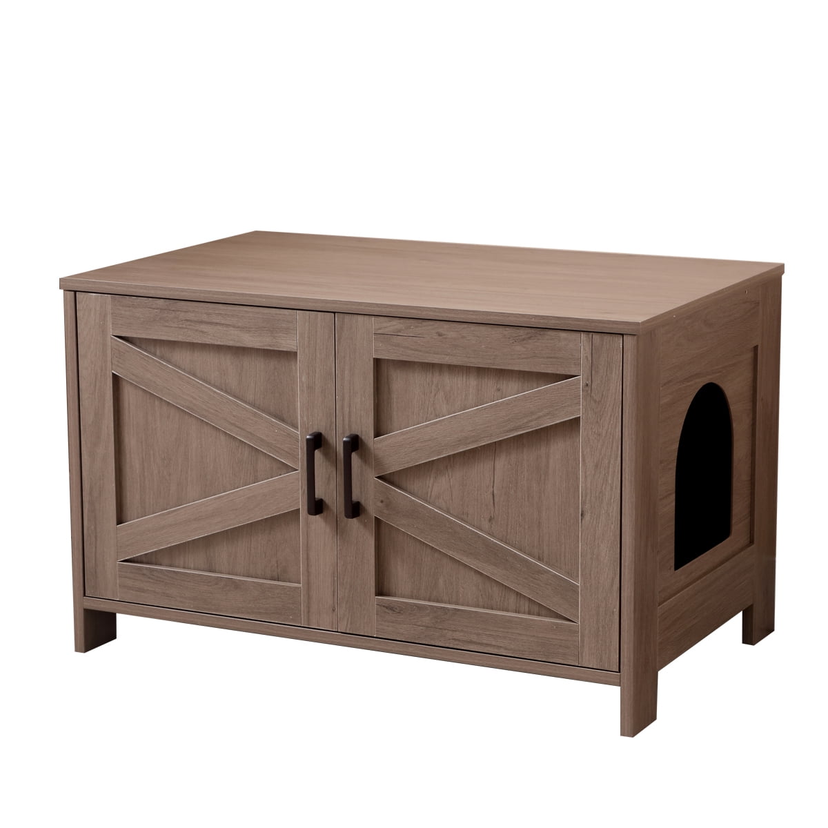 Noaman Cat Litter Box Enclosure with Barn Door, Wooden Cat Washroom Furniture & End Table, Fits Most Litter Boxes, 31.5"x19.7"x19.7", Greige