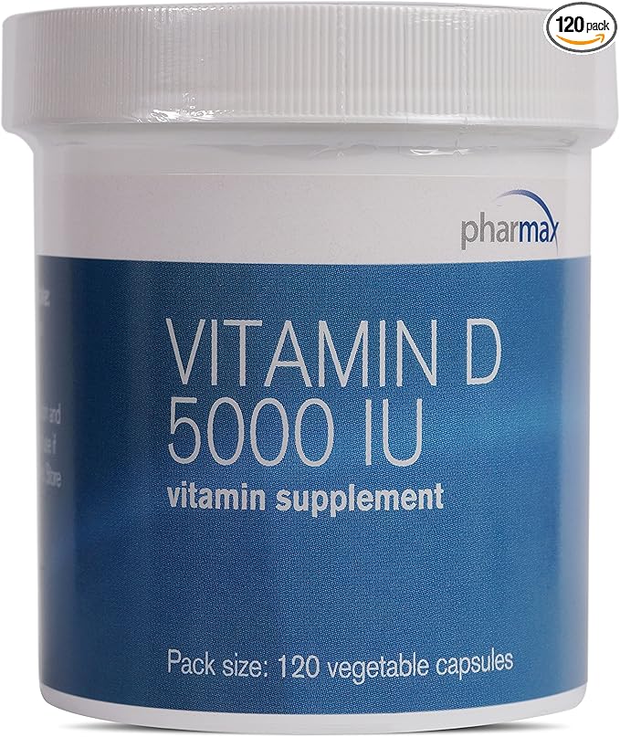 Pharmax Vitamin D 5000 IU | Supports Healthy Bones and Teeth, and Absorption of Minerals | 120 Capsules