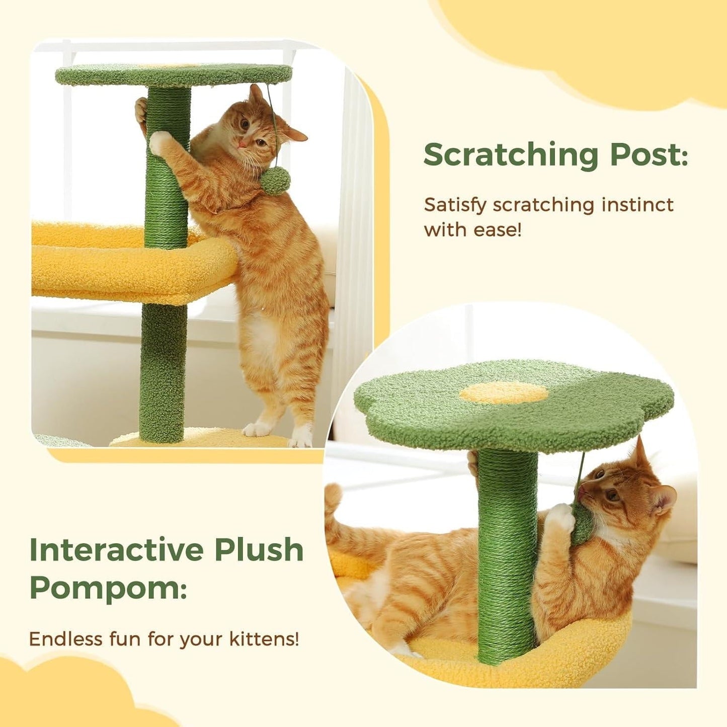 Tree 36.5 Inches Tower Indoor Cats Multi-Level Cactus Tree with Scratching Posts Private Condo Plush Perch for Small Cat Kittens