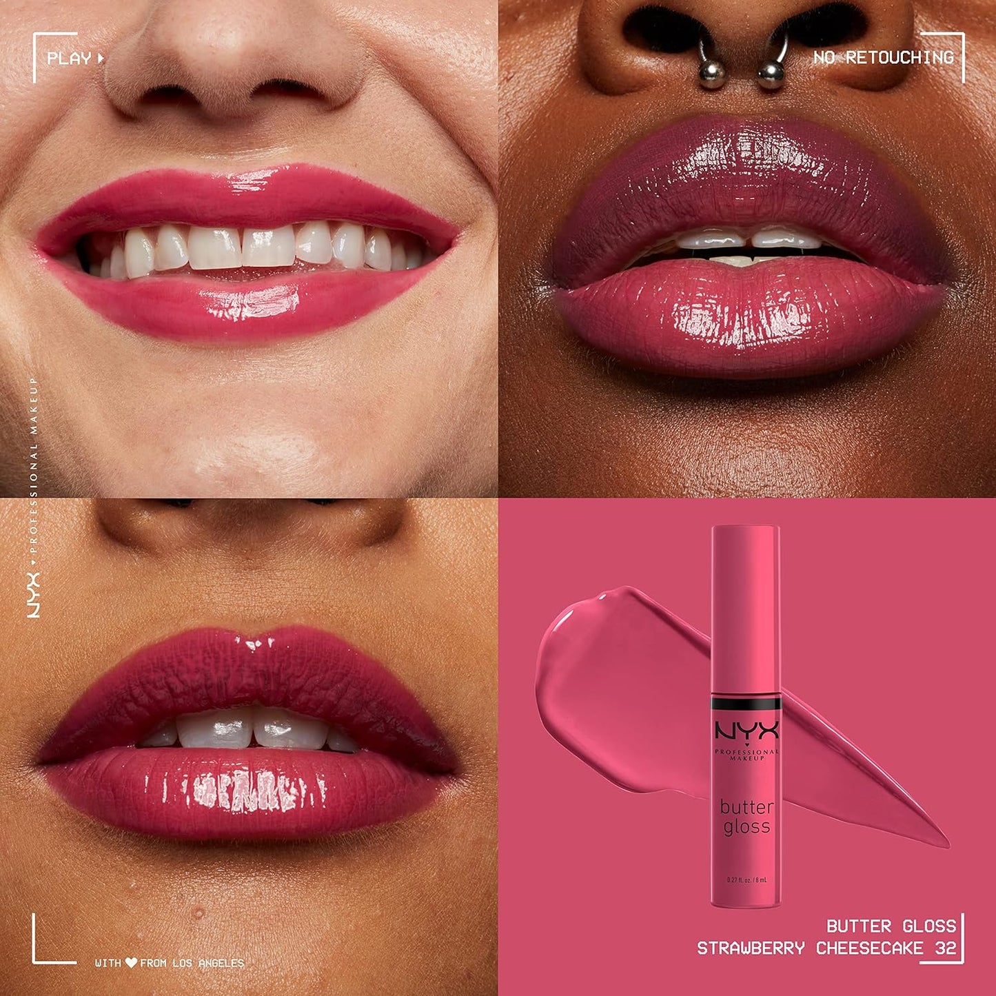 NYX Butter Gloss | Non-Sticky Lip Gloss for Women - Strawberry Cheesecake
