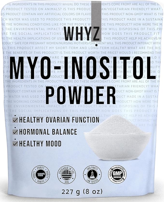 Myo-Inositol Powder 8oz, Natural Myo Inositol Supplement for Ovarian Support, Fertility and Hormonal Balance, Pure Inositol Powder, Myo-Inositol Supplement for Energy, Brain Health, 454 Servings