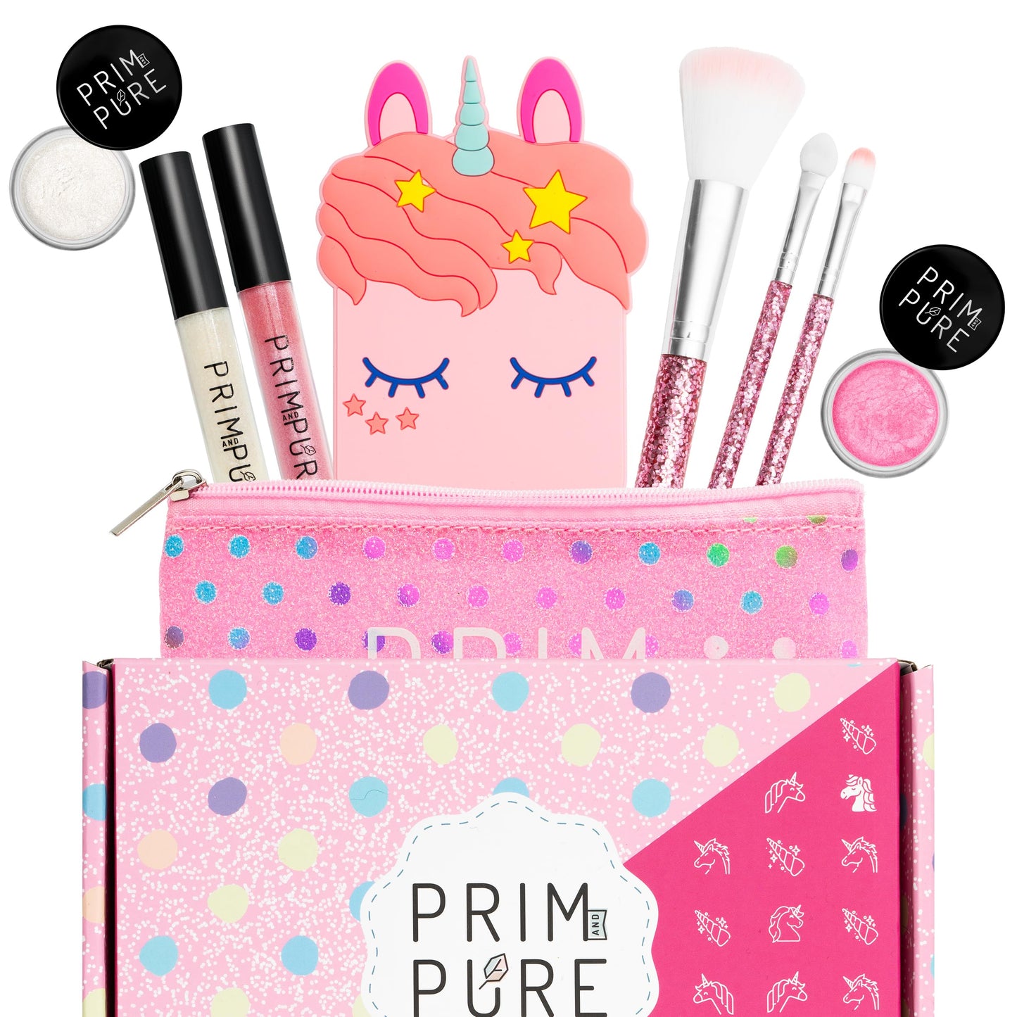Prim And Pure Mineral Gift Set With Unicorn Mirror| Perfect For Play Dates & Birthday Parties | Kids Eyeshadow Makeup - Mineral