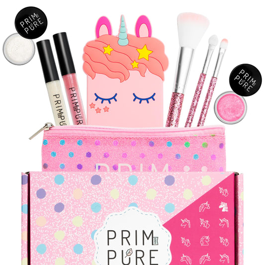 Prim And Pure Mineral Gift Set With Unicorn Mirror| Perfect For Play Dates & Birthday Parties | Kids Eyeshadow Makeup - Mineral