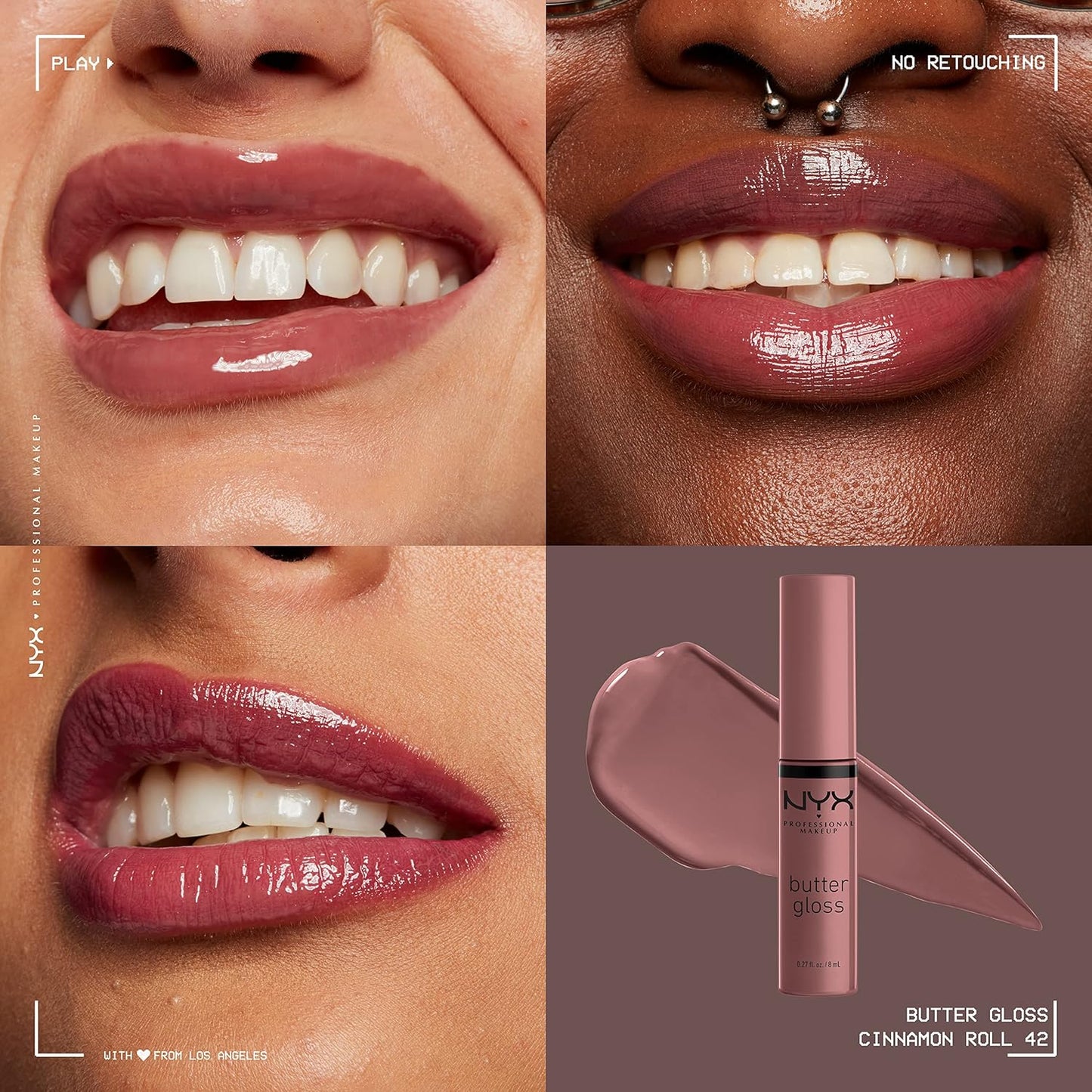 NYX Butter Gloss | Non-Sticky Lip Gloss for Women - Cinnamon Roll (Dusty Nude)