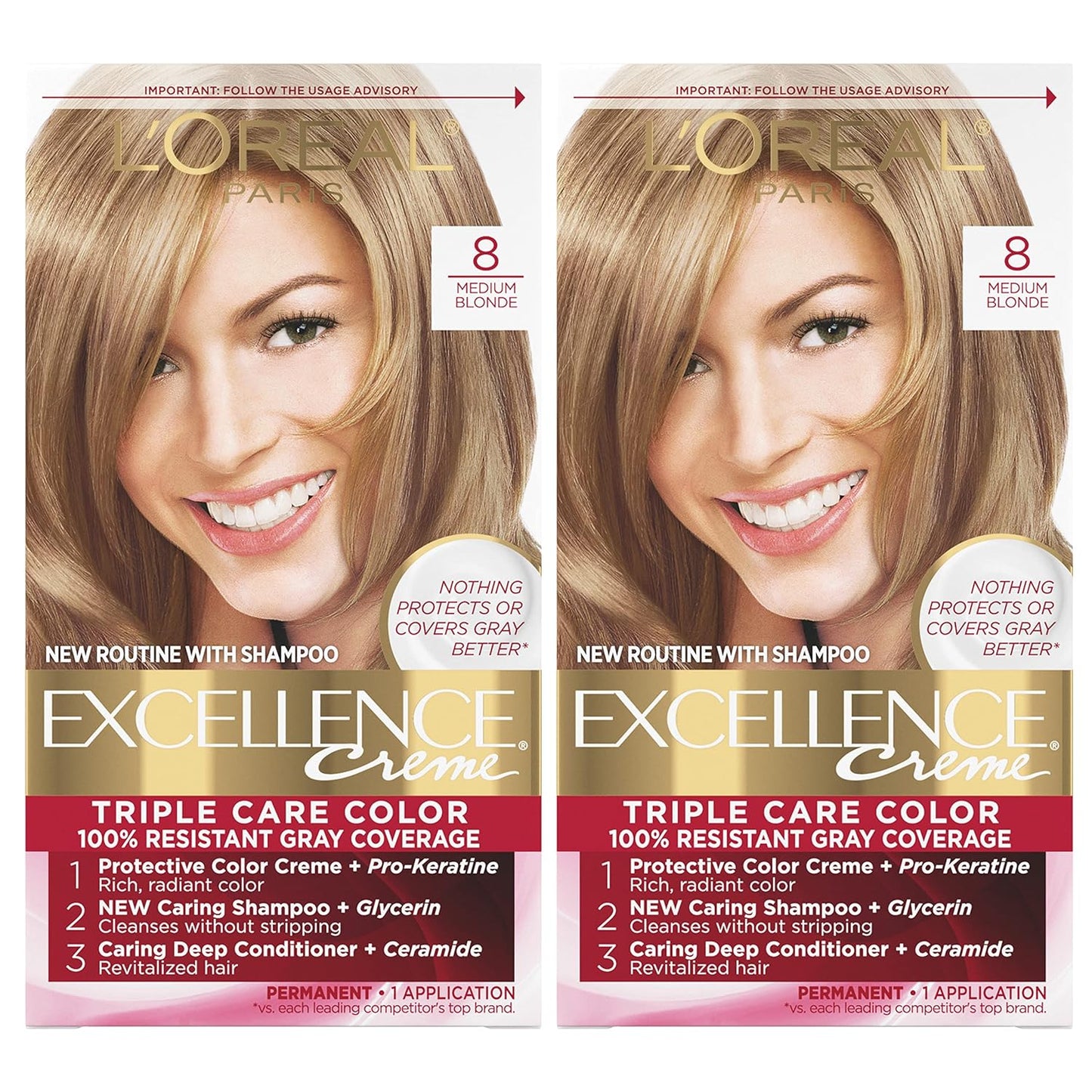 L'Oreal Paris Excellence Crème Hair Color | 5 Medium Brown | 100% Gray Coverage | Pack of 3
