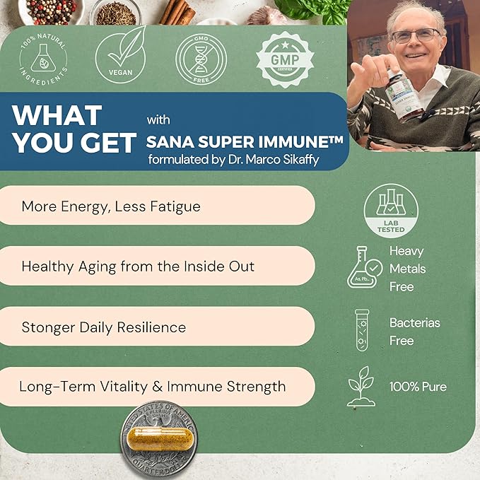 Super Immune – Antioxidant Polyherbal Blend with Vitamin C, Organic Echinacea, Goldenseal & Cayenne | Immune Support Supplement for Women & Men | 60 Capsules | by Sana Herbal & Dr. Marco Sikaffy