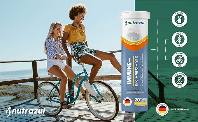 nutrazul Immune+ Effervescent Tablets | Vitamin C and Zinc with Vitamin E | 20 Tablets | Immune Support for Adults & Kids | Ideal for Flu Season Protection | Passion Fruit Flavor