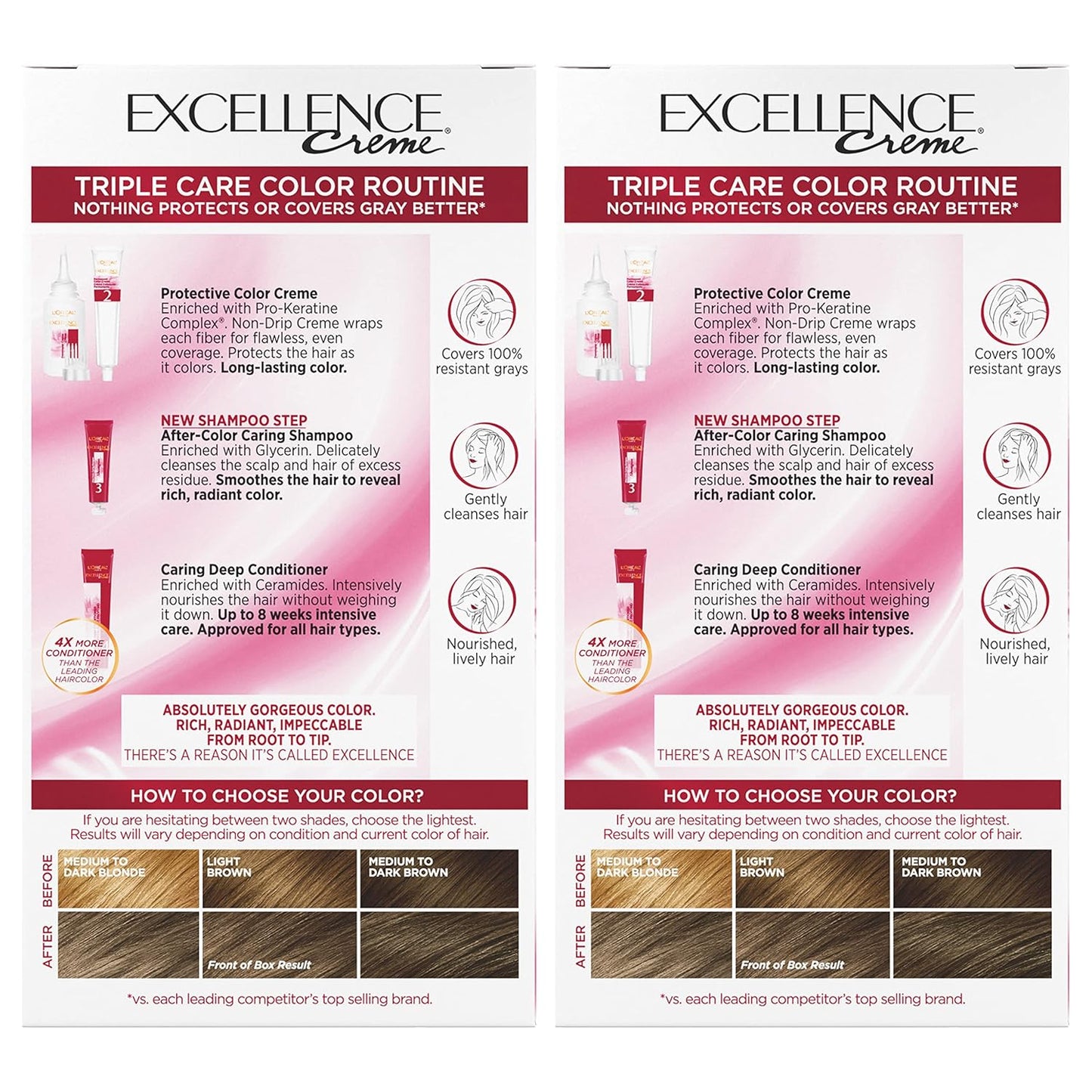 L'Oreal Paris Excellence Crème Hair Color | 5 Medium Brown | 100% Gray Coverage | Pack of 3