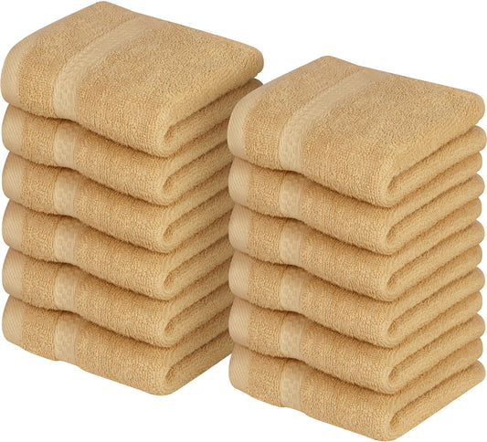 Utopia Towels 12 Pack Premium Wash Cloths Set, 12 by 12 Inches, 100% Cotton Ring Spun, Highly Absorbent and Soft Feel Essential Washcloths for Bathroom, Spa, Gym, and Face, Champagne