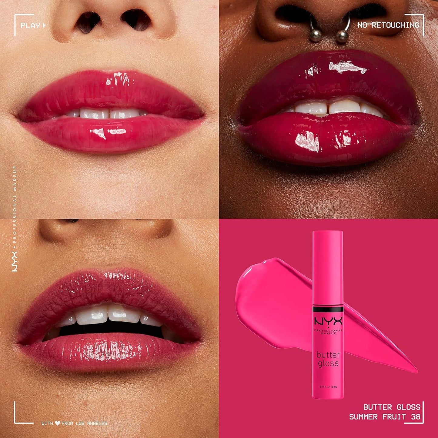 NYX Butter Gloss | Non-Sticky Hot Pink Lip Gloss | Summer Fruit Flavor
