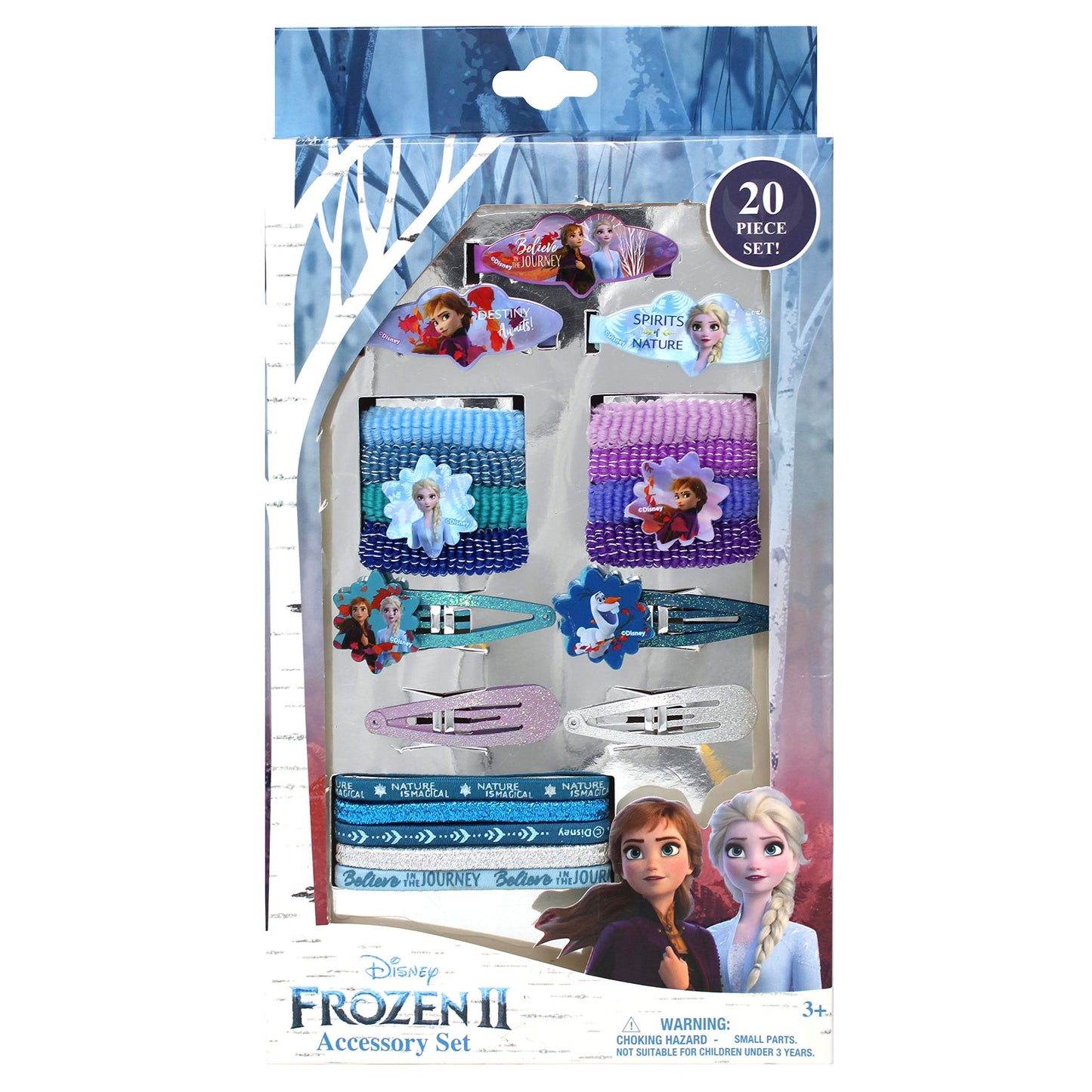 LUV HER Frozen 2 Girls 20 Piece Accessory Set with 3 Barrettes, 4 Snap Hair Clips, 5 Elastics and 8 Terry Ponies - Ages 3+