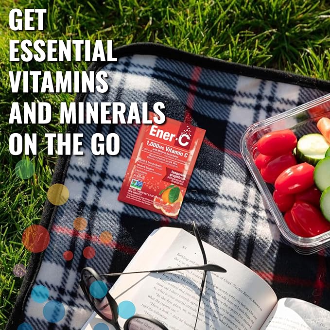 Ener-C Tangerine & Grapefruit Multivitamin Drink Mix, 1000mg Vitamin C, Non-GMO, Vegan, Real Fruit Juice Powders, Natural Immunity Support, Electrolytes, Gluten Free, 1-Pack of 30