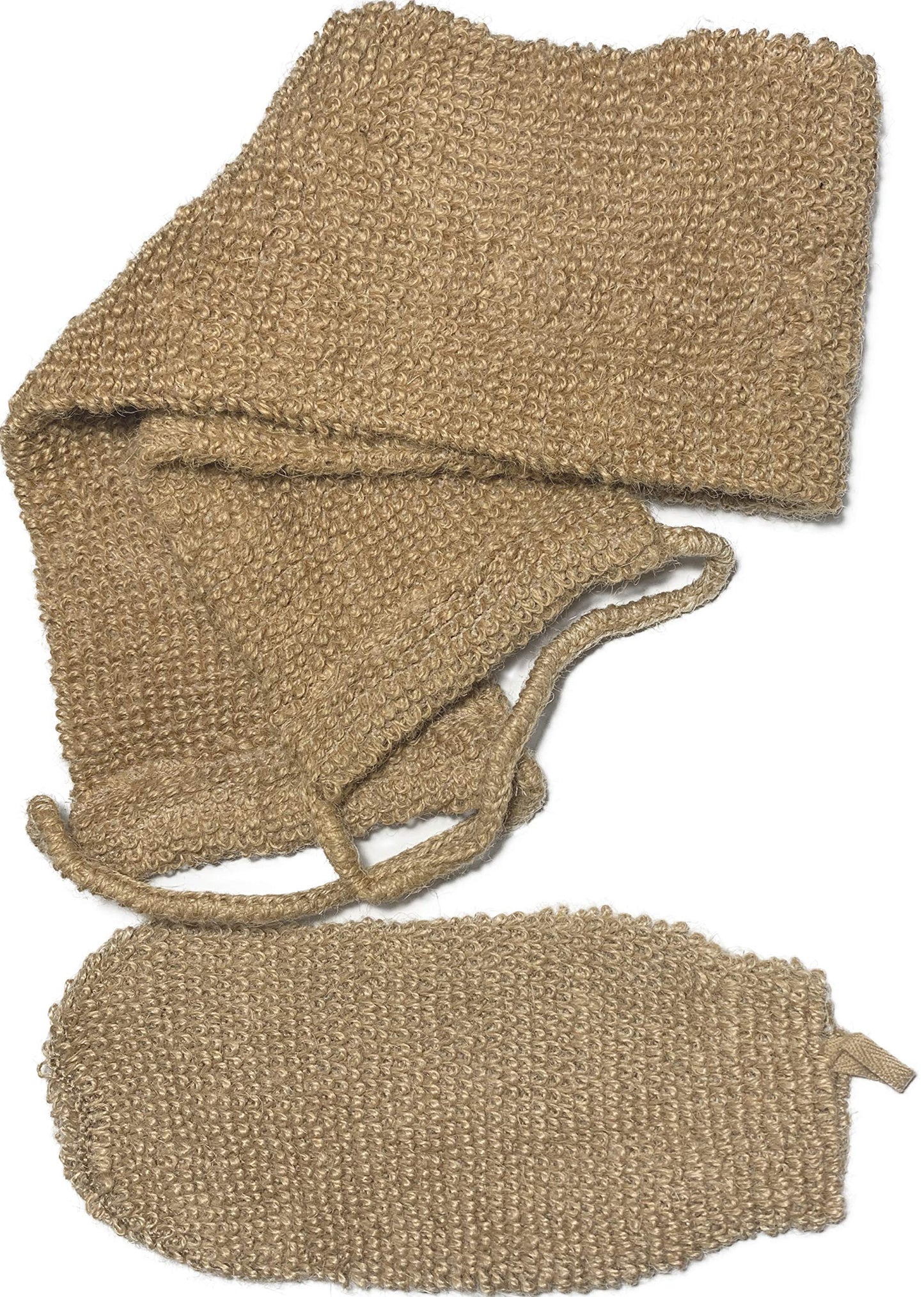 2 Pcs/Set Large Natural Exfoliating Hemp Back Scrubber For Shower For Men And Women - Rub Glove Mitt Mitten - Deep Clean & Invig