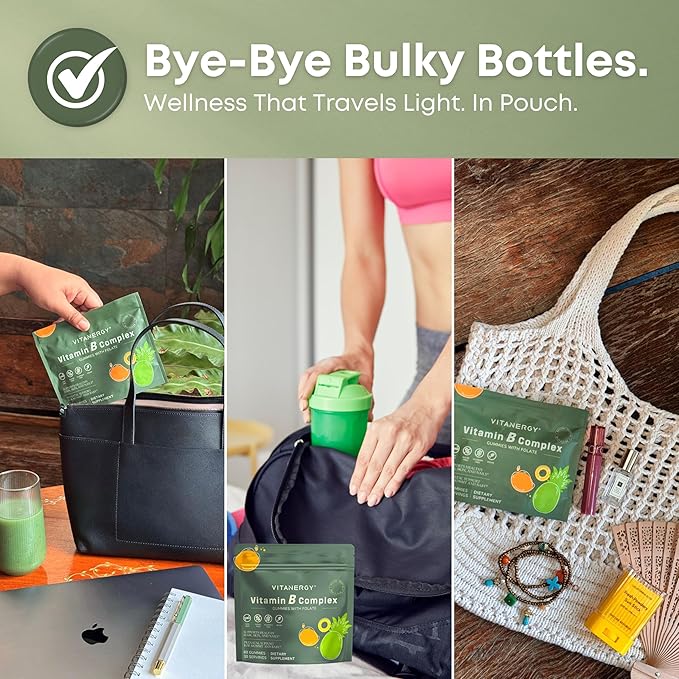 Tropical B Complex Gummies for Women – Sugar-Free, Vegan, Non-GMO – 7 B Vitamins + Iron, Energy & Immune Support – Portable Pouch, Made in USA, 60 Count