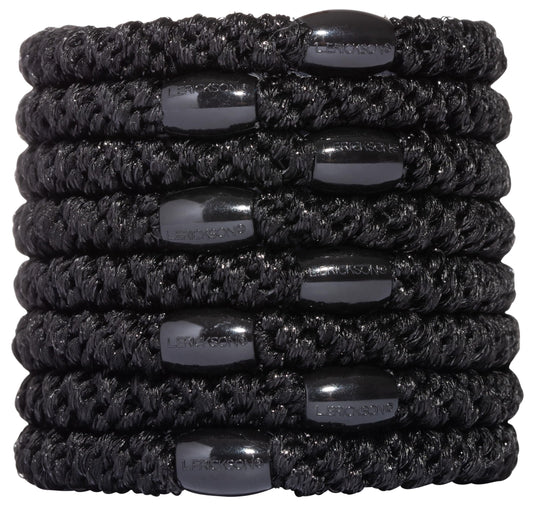 L. Erickson Grab & Go Pony - Black Metallic - 8 Pack Ponytail Holder Hair Ties
