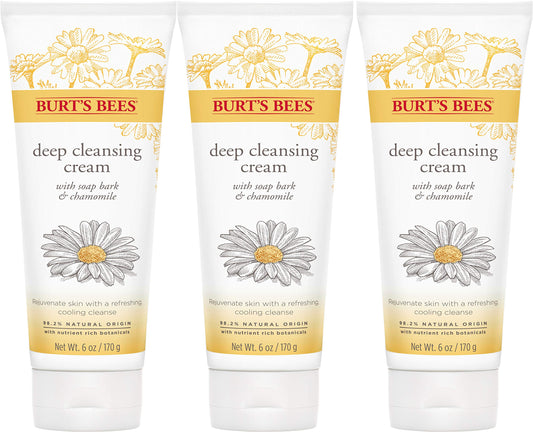Burt's Bees Face Wash, Deep Facial Cleansing Cream, All Natural Cleanser with Chamomile, 6 Ounce (Pack of 3) (Packaging May Vary