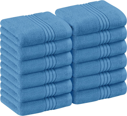 Utopia Towels 12 Pack Premium Wash Cloths Set, 12 by 12 Inches, 100% Cotton Ring Spun, Highly Absorbent and Soft Feel Washcloths for Bathroom, Spa, Gym, and Face, Electric Blue