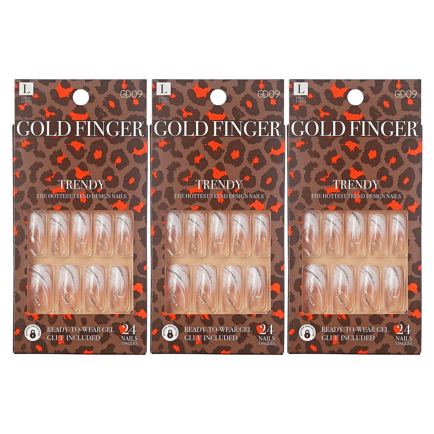 Gold Finger Gel Glam Design Nails (3 PACK)