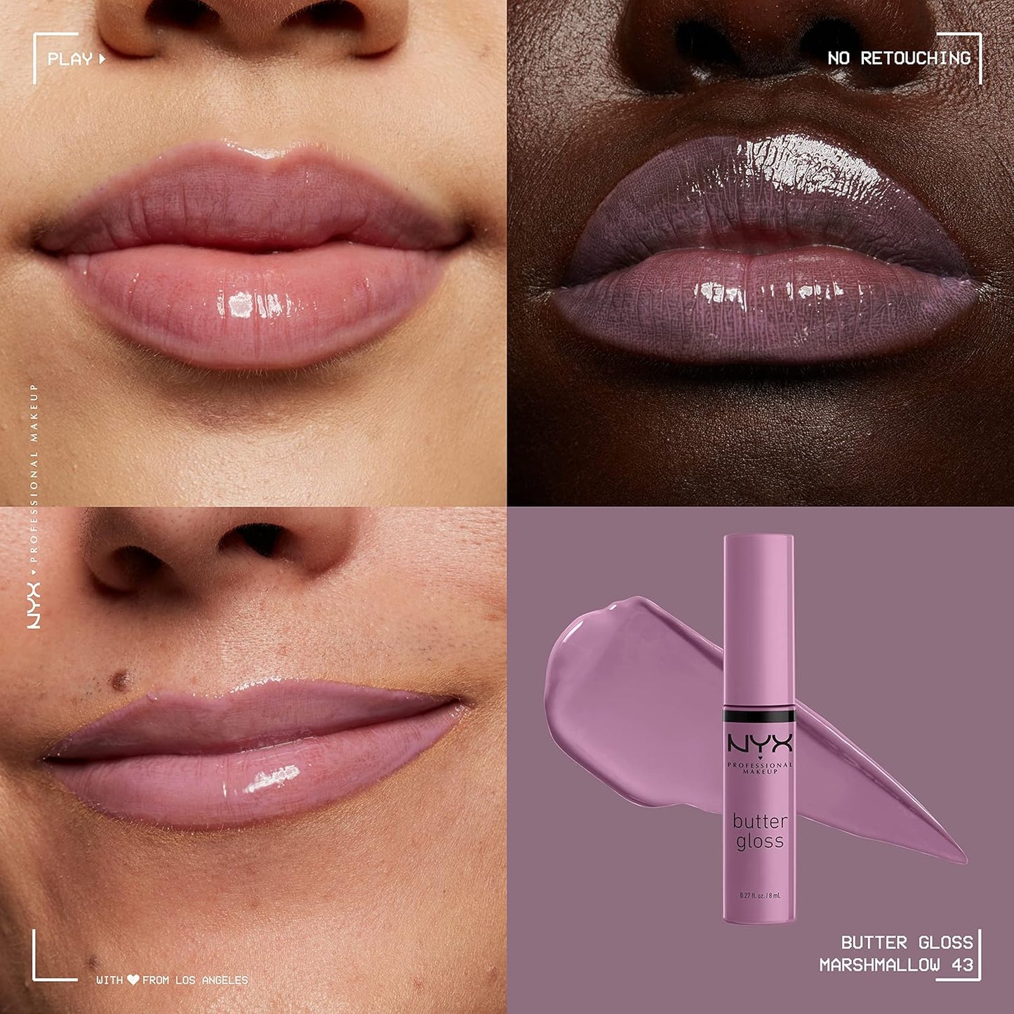 NYX Butter Gloss | Non-Sticky Lip Gloss for Women - Marshmallow (Muted Lilac)